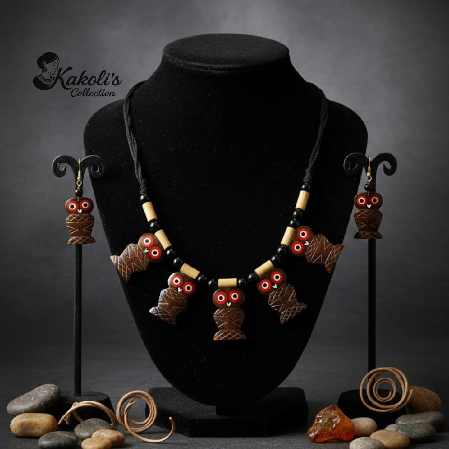 Owl Charm Bamboo Jewellery Set
