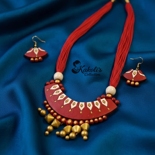 Half Moon Regal Terracotta Jewelry Set with Tribal Motifs