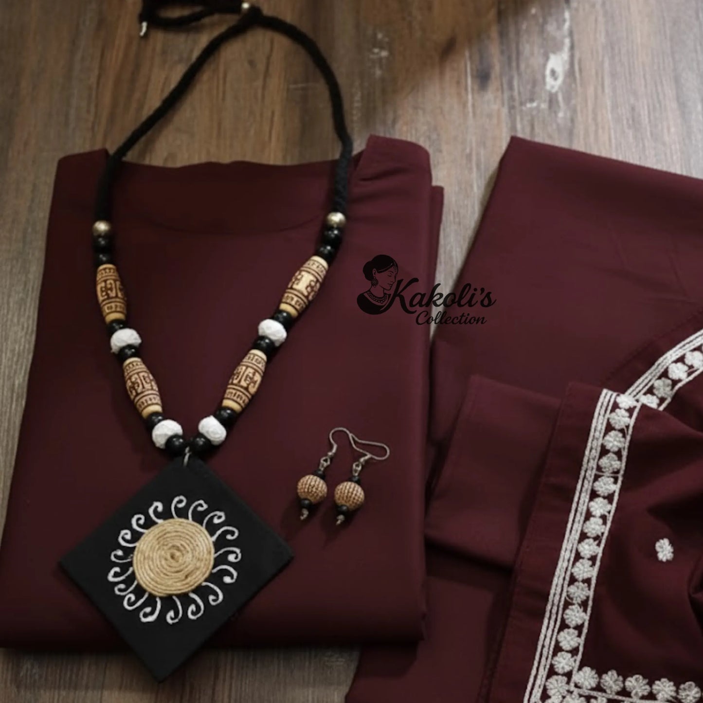 Lotus Mandala Fabric & Jute Necklace Set