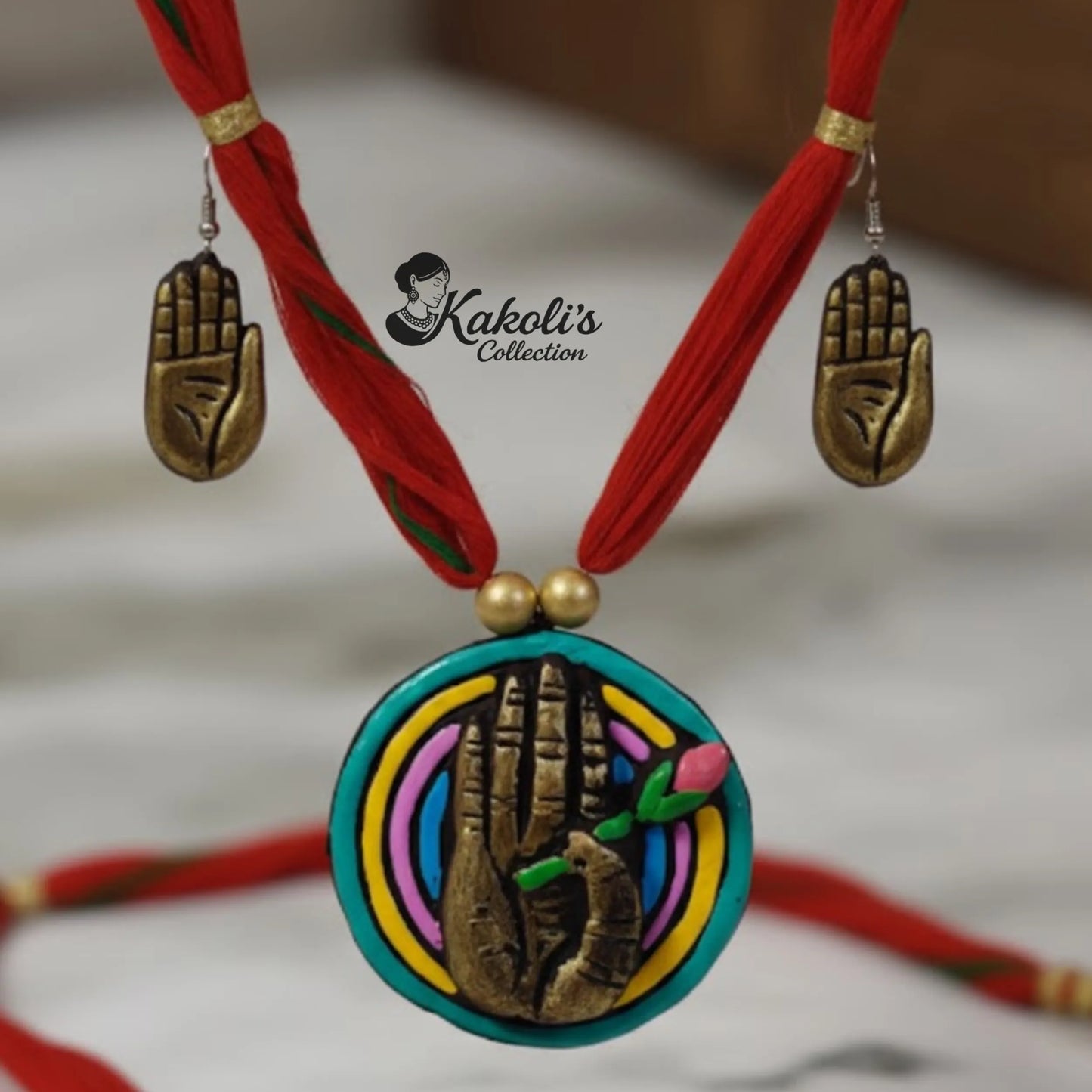 Buddha’s Hand Terracotta Necklace & Earrings Set
