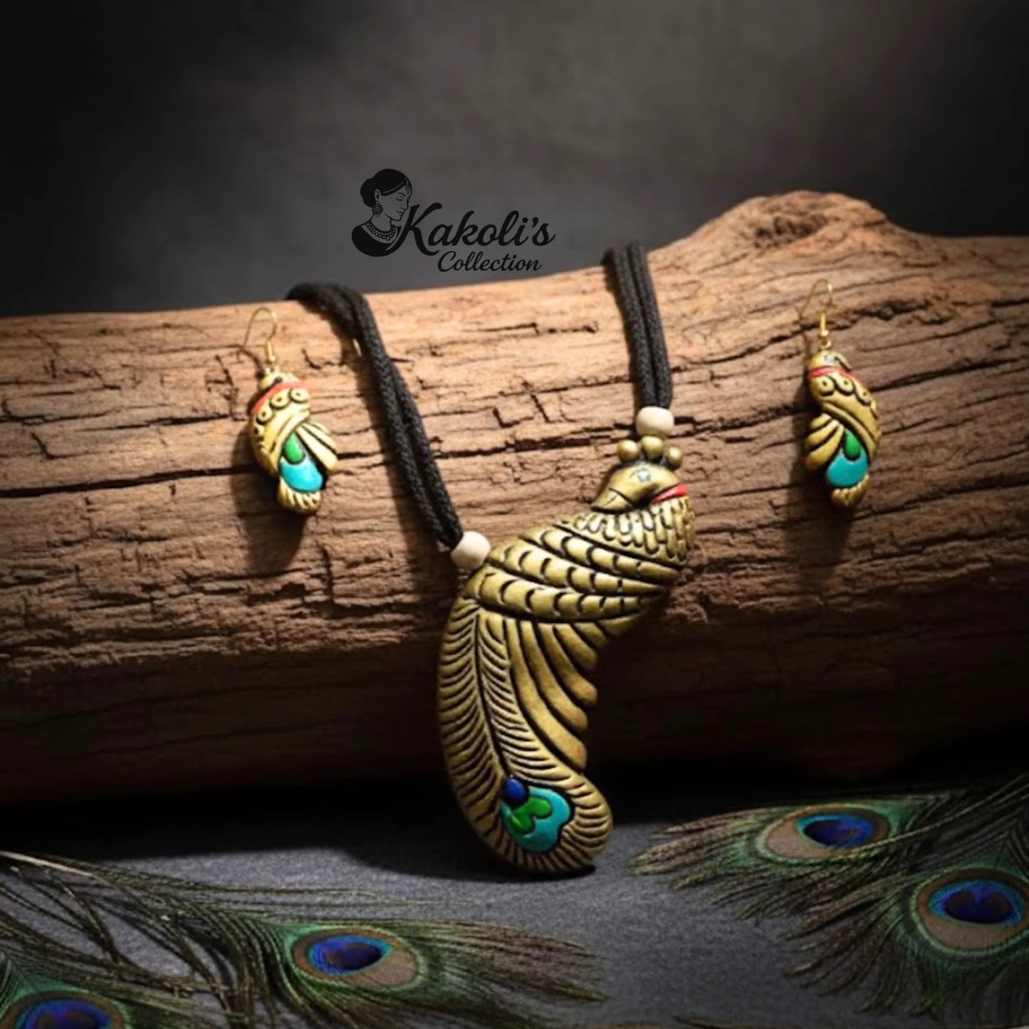 Peacock Grace Terracotta Necklace & Earrings Set
