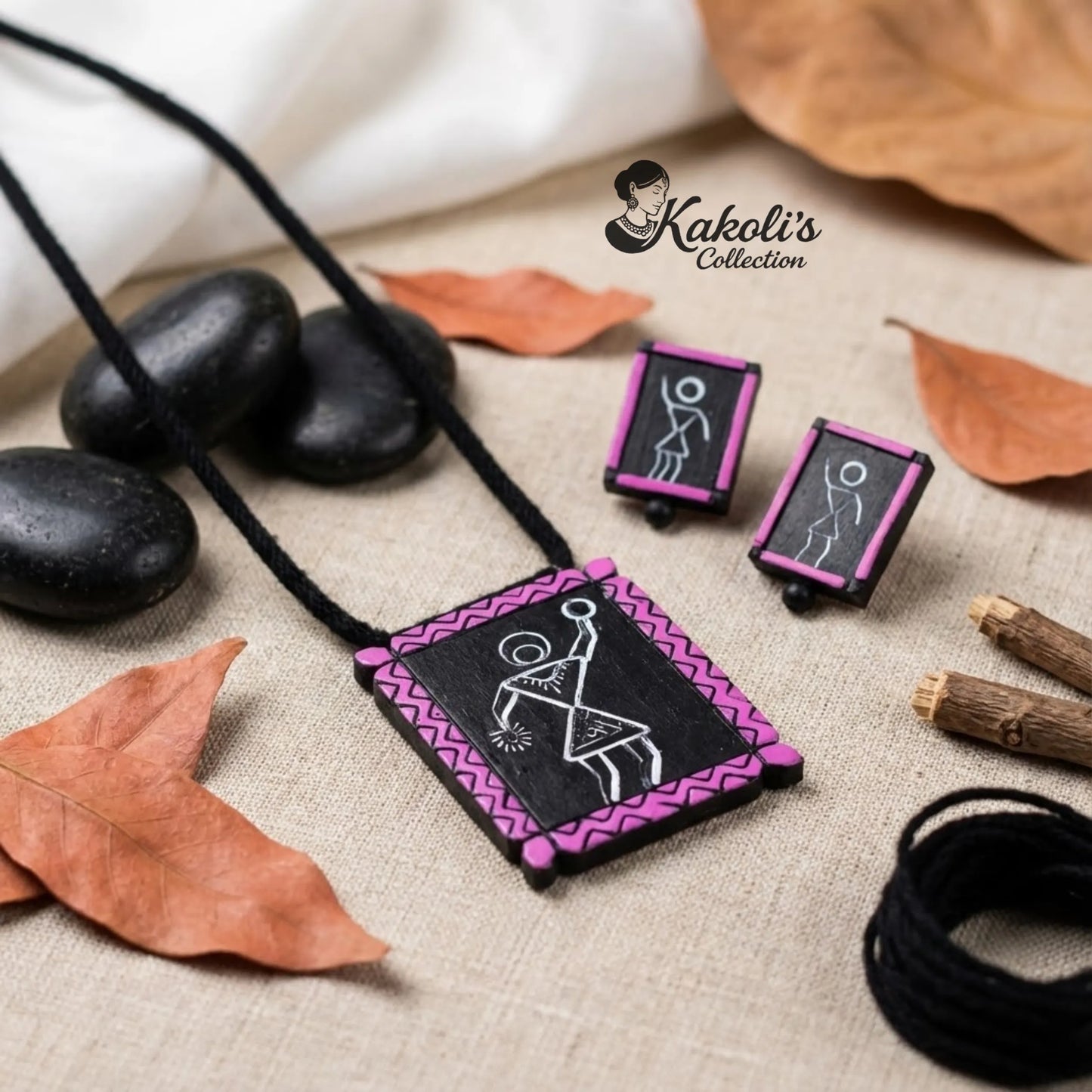 Warli Rhythm Terracotta Necklace & Earrings Set