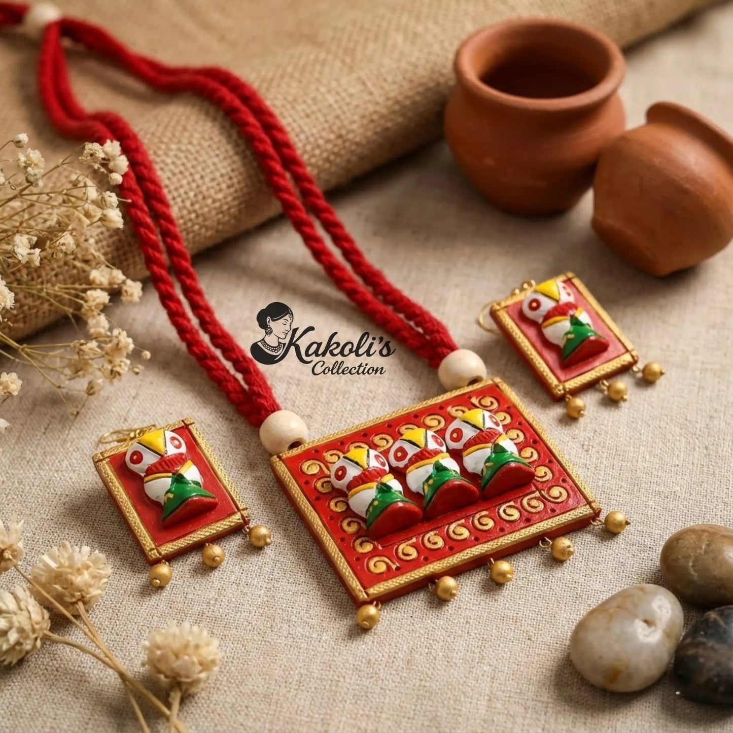 Owl Parade Terracotta Necklace & Earrings Set