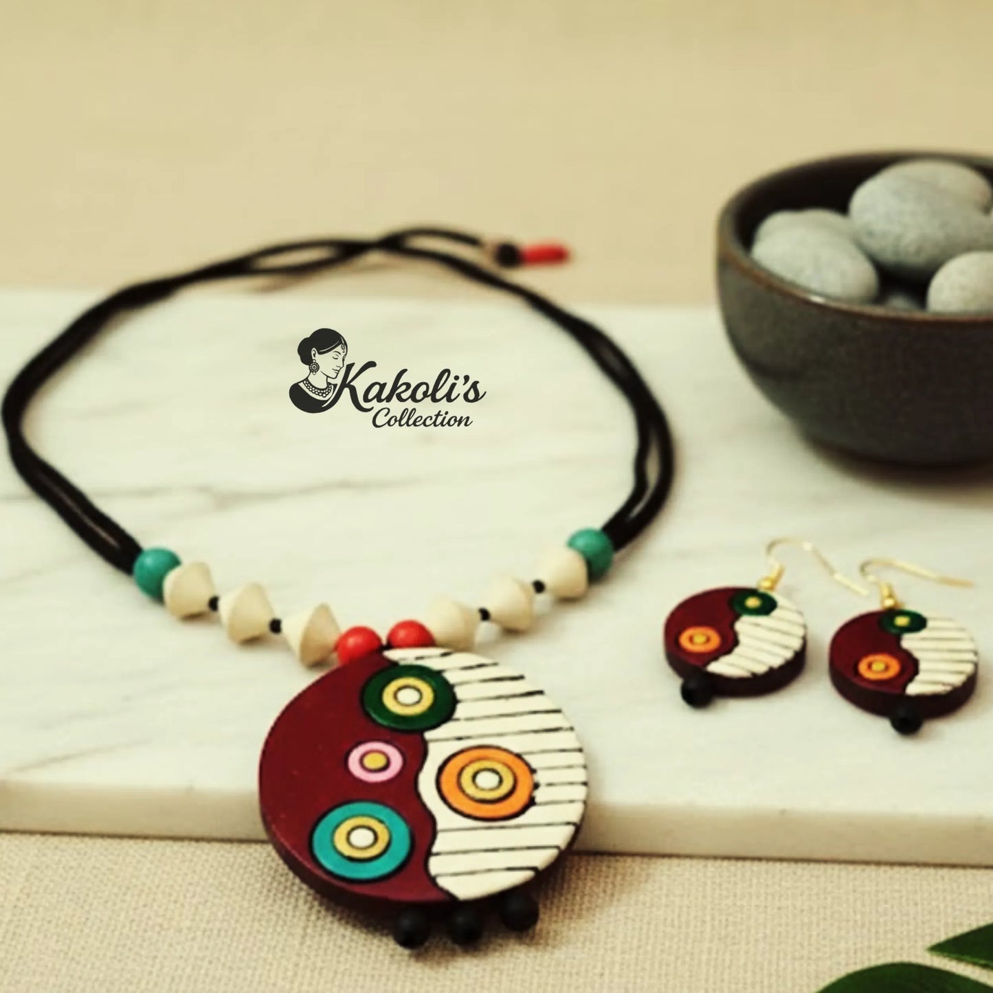 Cosmic Circles Terracotta Necklace & Earrings Set