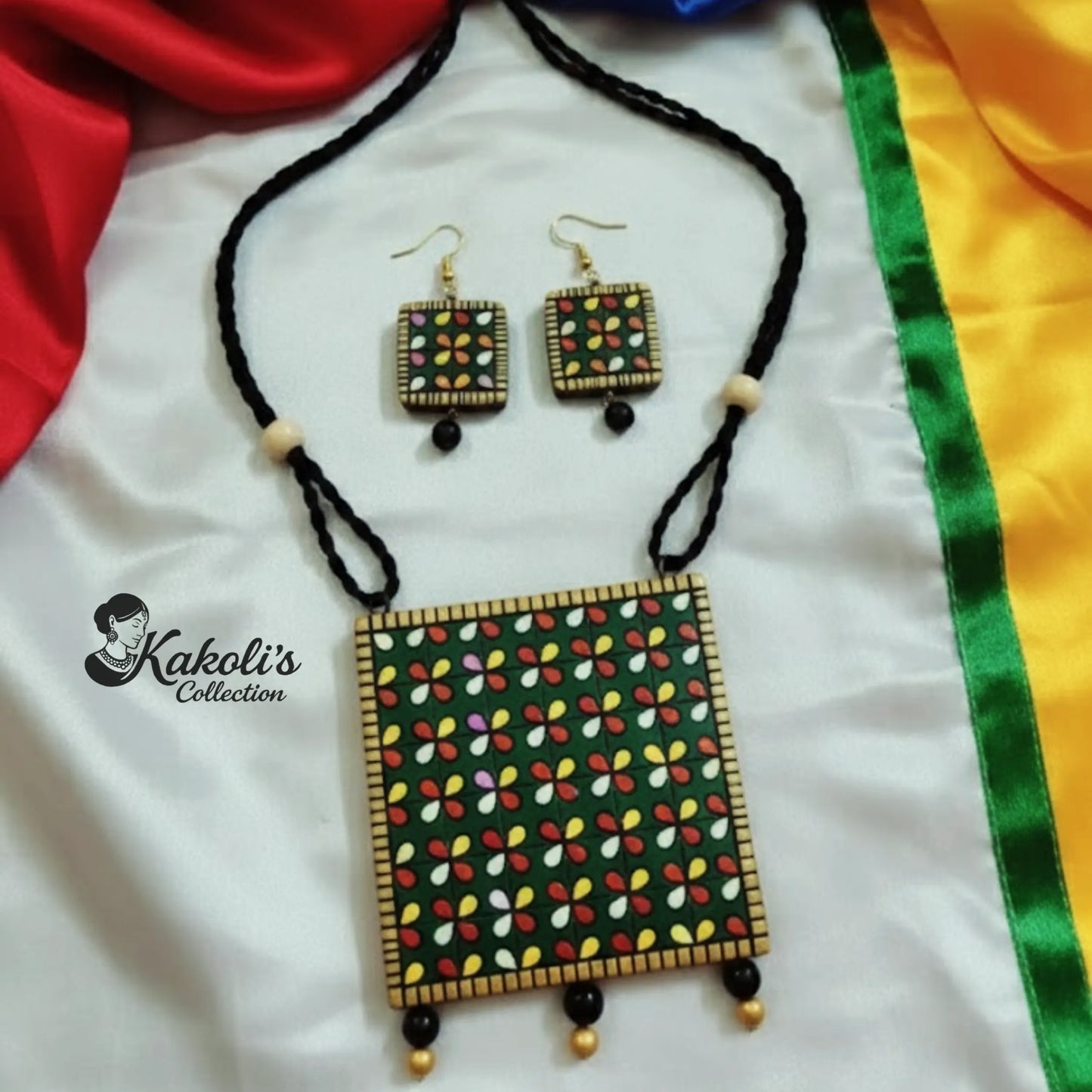Mosaic Meadow Terracotta Necklace & Earrings Set