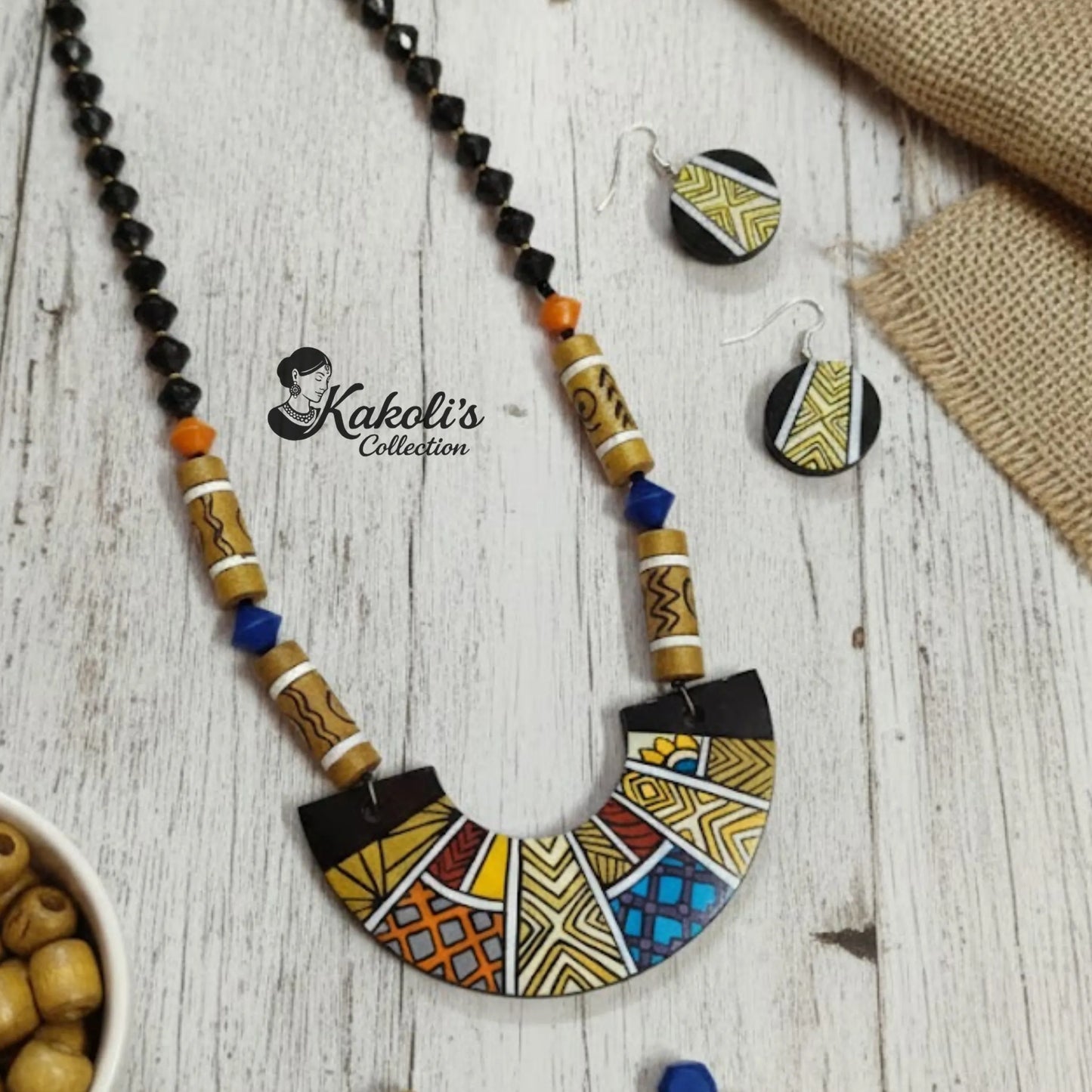 The Mosaic Crescent- Tribal Fusion Terracotta Necklace & Earring Set