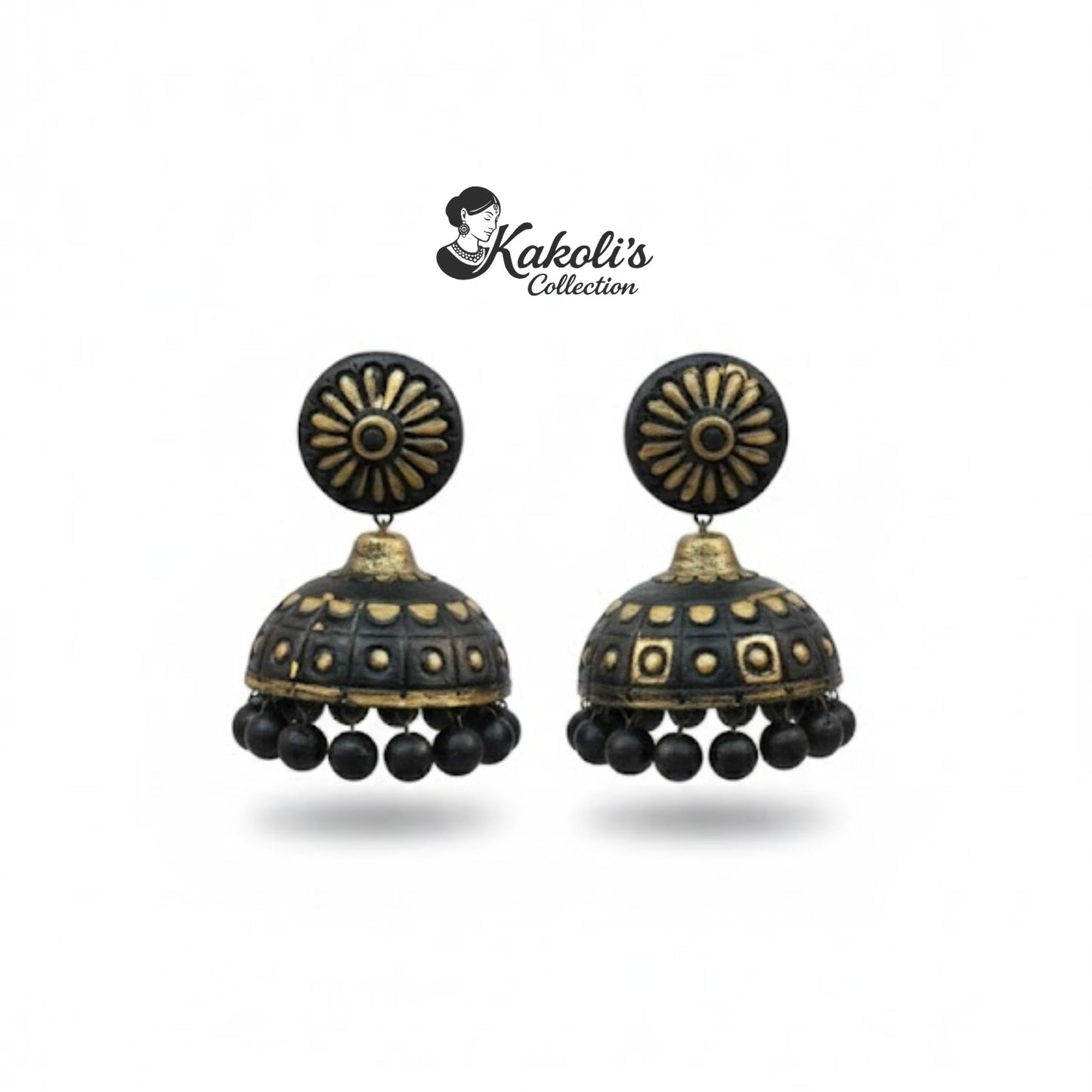 Raga Gold - Handcrafted Black & Gold Terracotta Jhumka Earrings