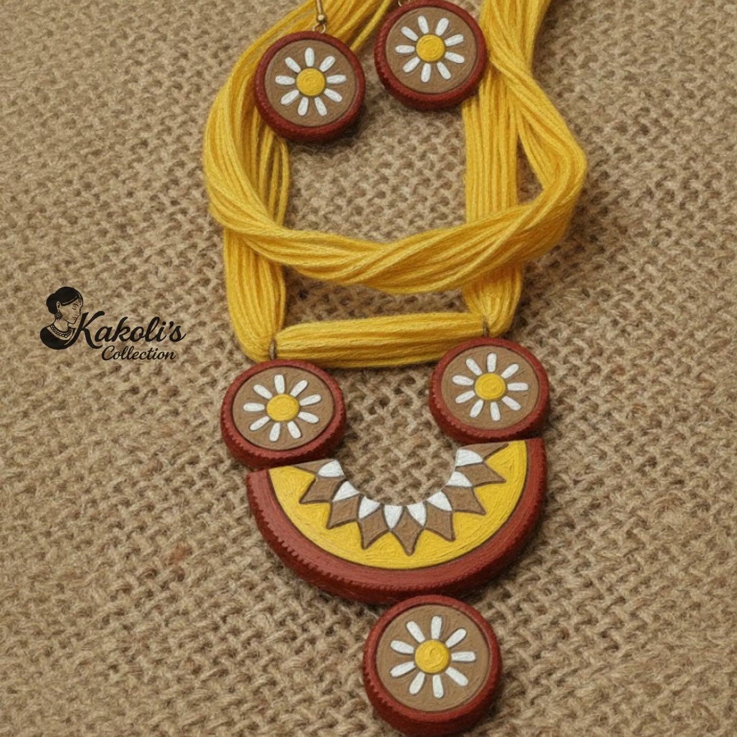 Crescent Daisy Terracotta Necklace & Earrings Set