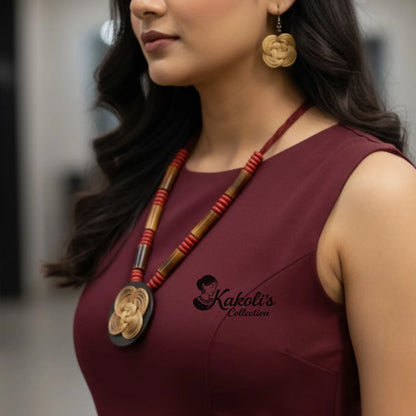 Crimson Knot Cane and Bamboo Jewellery Set