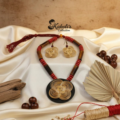 Crimson Knot Cane and Bamboo Jewellery Set