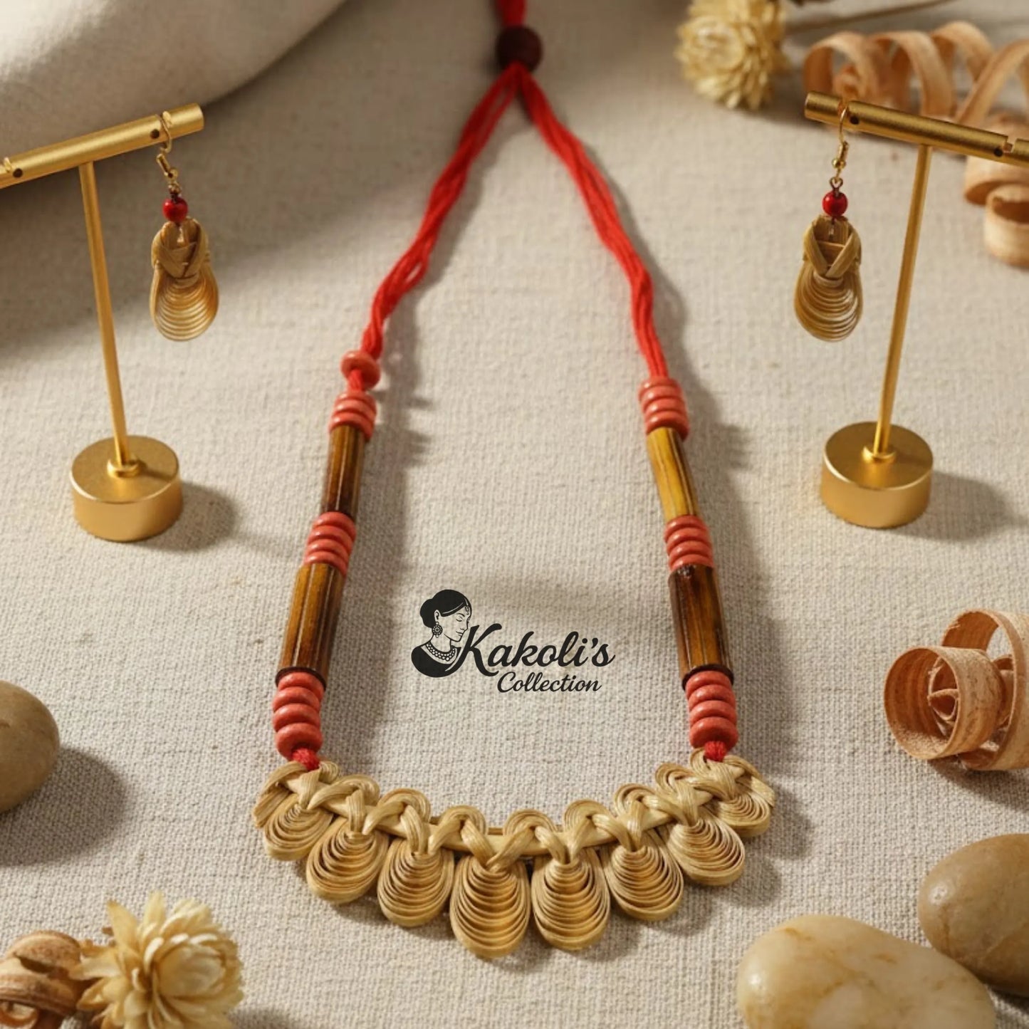 Golden Wave Cane & Bamboo Jewellery Set