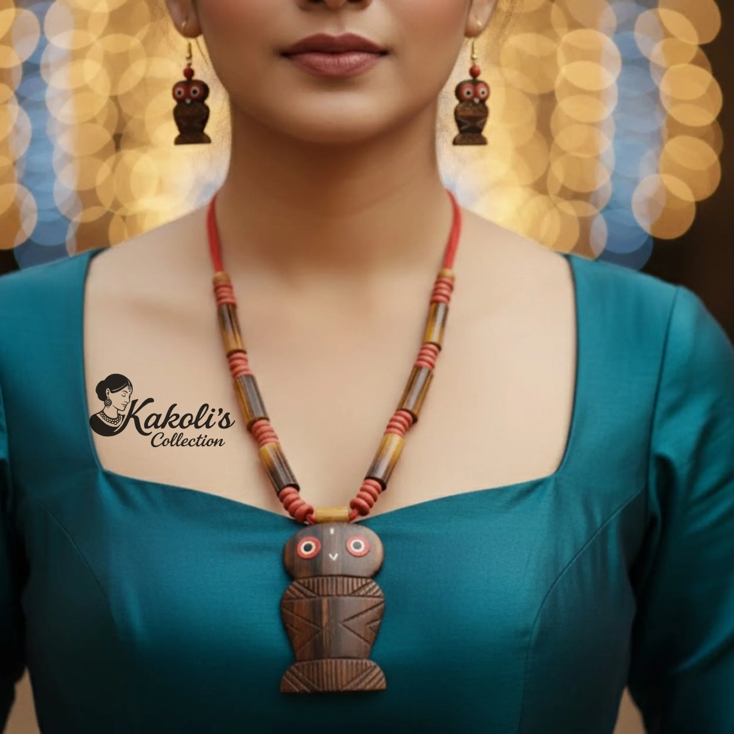 Crimson Owl Bamboo Jewellery Set