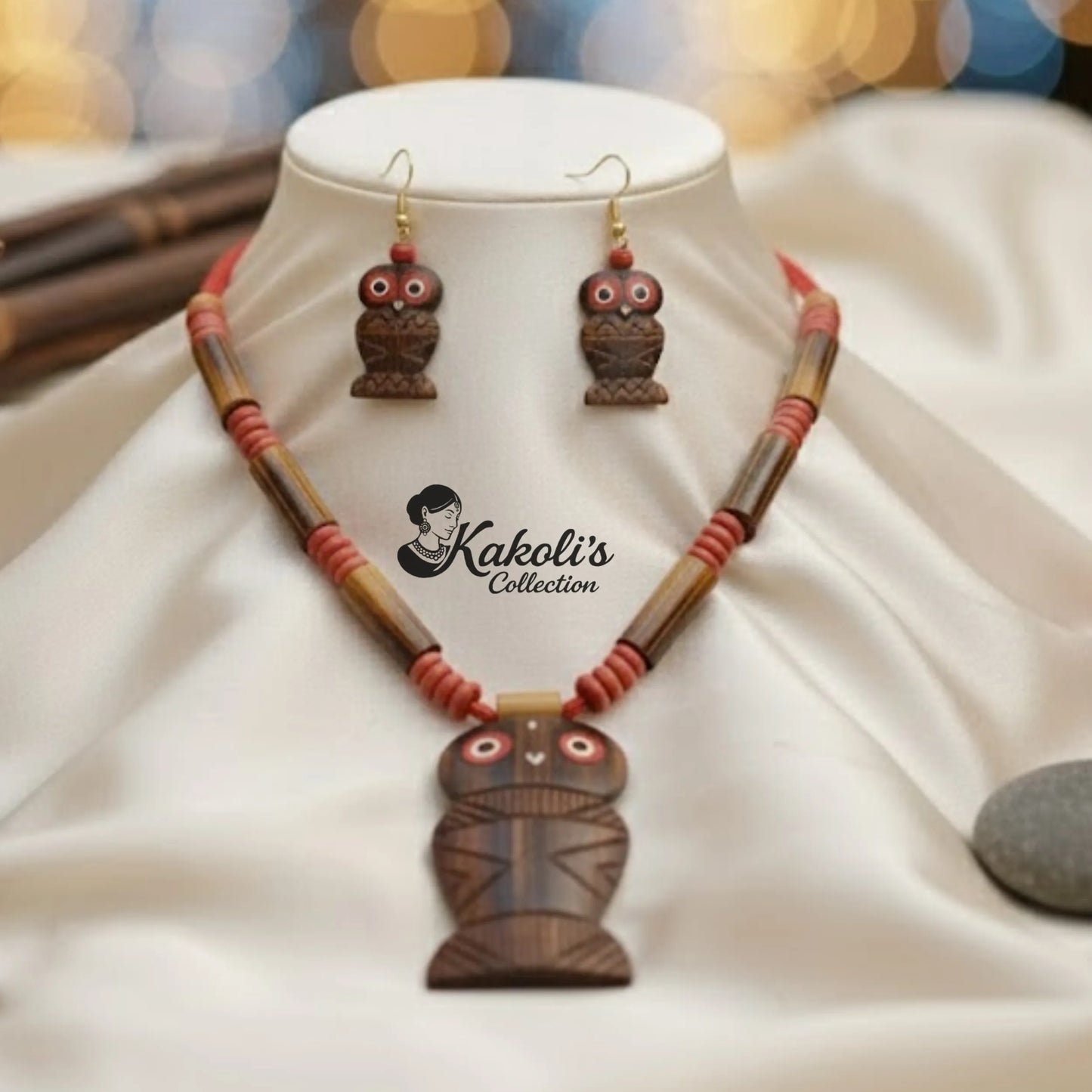 Crimson Owl Bamboo Jewellery Set