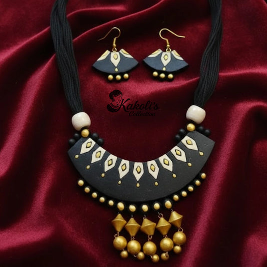 Half Moon Regal Terracotta Jewelry Set with Tribal Motifs