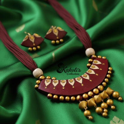 Half Moon Regal Terracotta Jewelry Set with Tribal Motifs