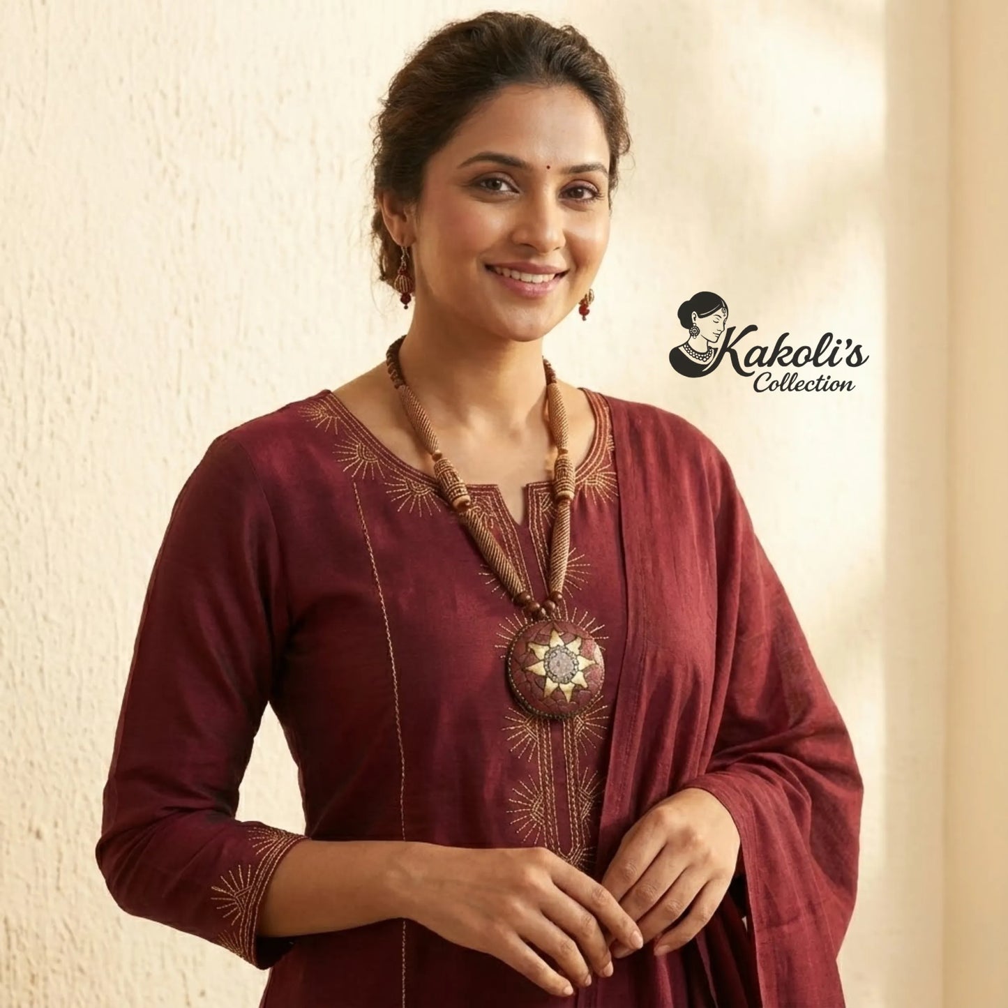 Dokra Lotus Medallion Necklace & Earrings Set