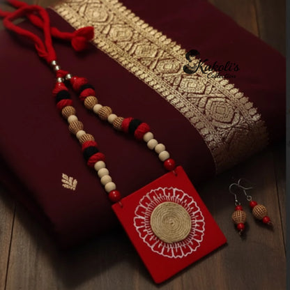 Lotus Mandala Fabric & Jute Necklace Set