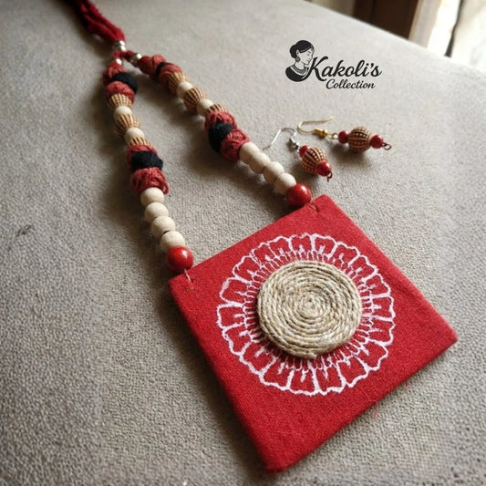Lotus Mandala Fabric & Jute Necklace Set