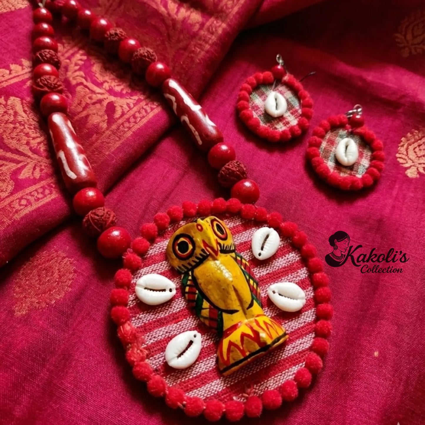 Owl Kauri Fabric Necklace & Earrings Set