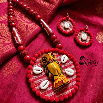 Owl Kauri Fabric Necklace & Earrings Set