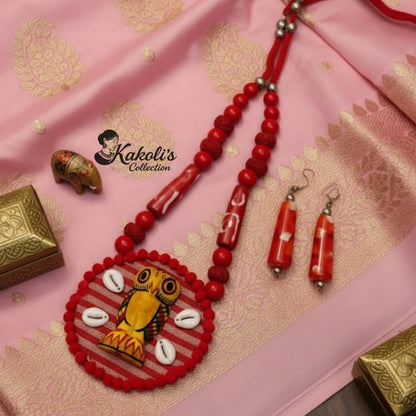 Owl Kauri Fabric Necklace & Earrings Set
