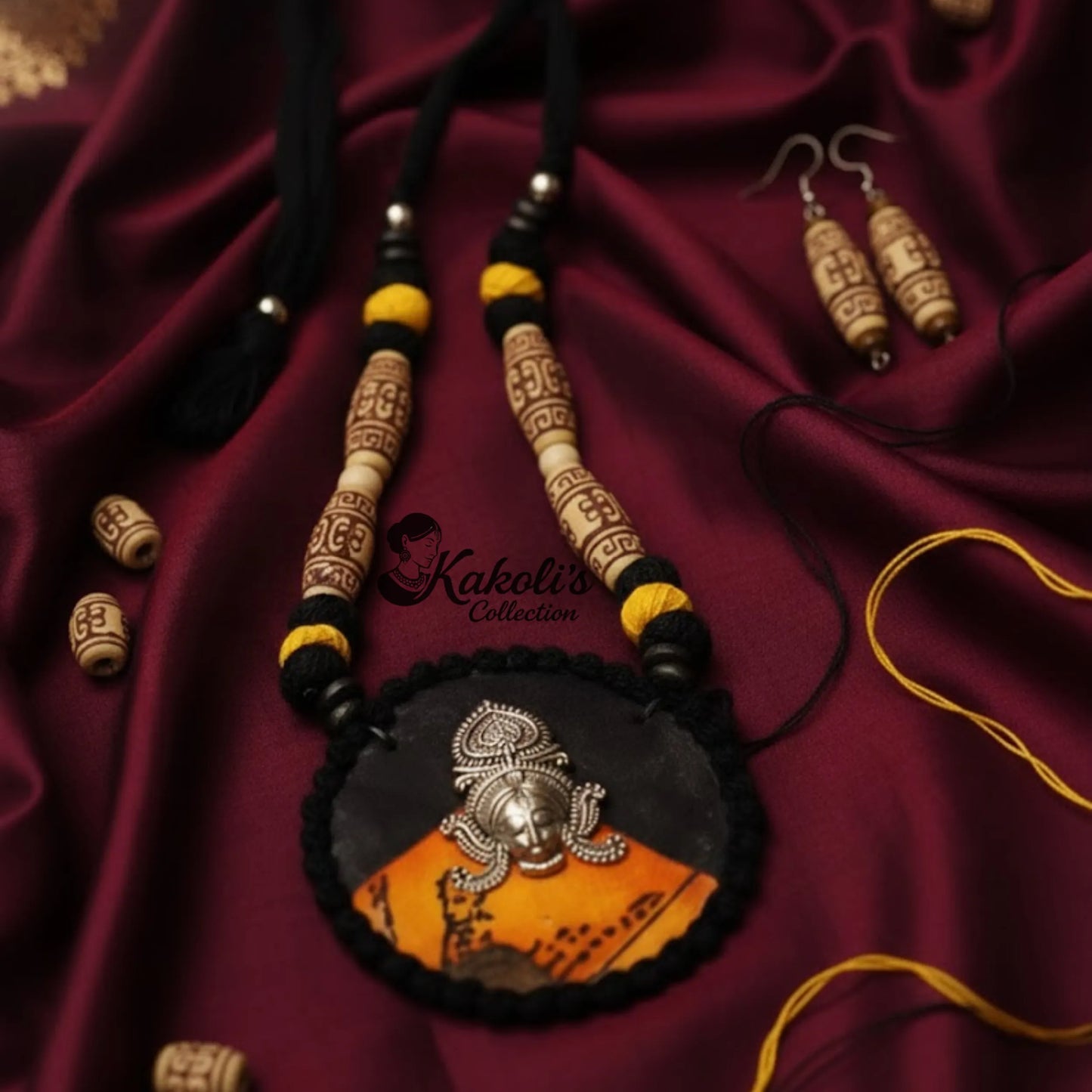 Shakti Drape Fabric & Metal Goddess Necklace Set