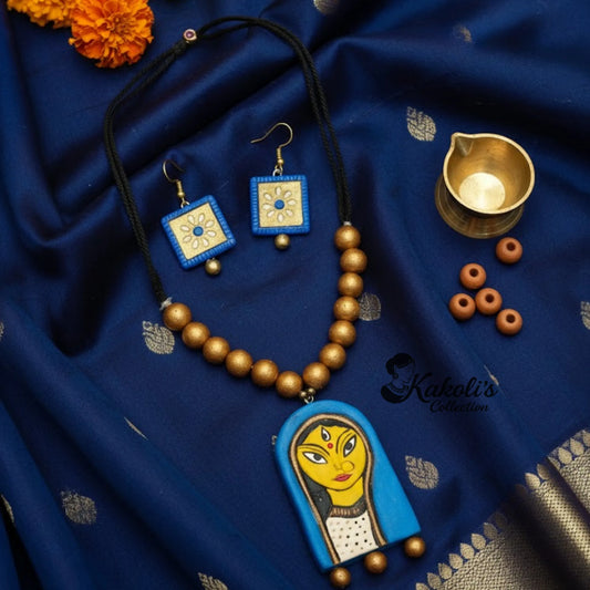 Divine Devi Hand-Painted Terracotta Necklace & Earrings Set