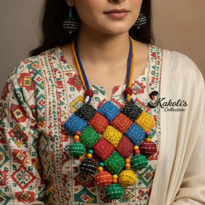 Vivid Rangoli Fiesta Fabric Necklace