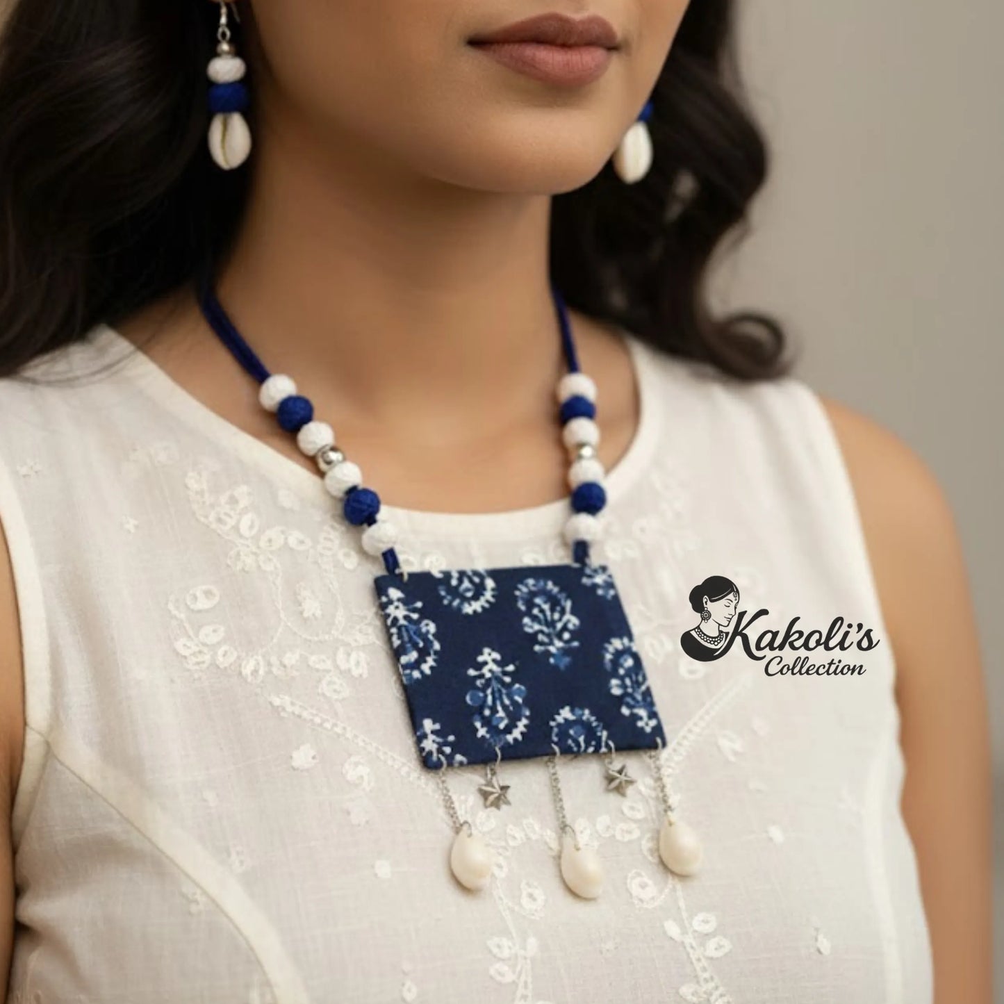 Indigo Shell Whisper Fabric Jewellery Set