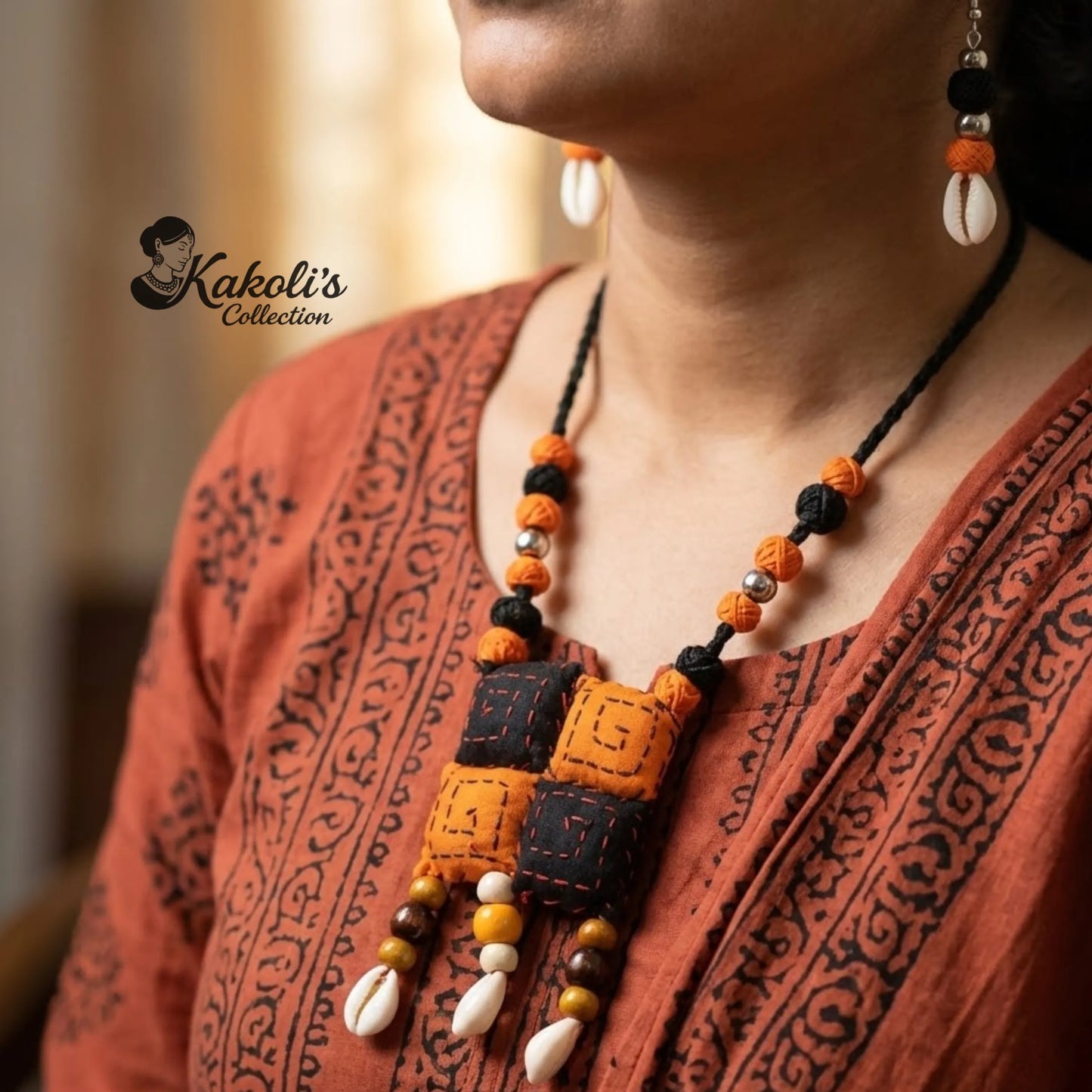 Sunrise Shell Squares Fabric Jewellery Set