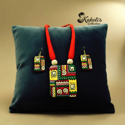 Carnival Blocks Terracotta Necklace & Earrings Set
