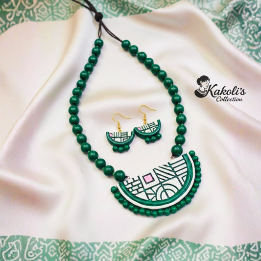 Deco Crescent Terracotta Necklace & Earrings Set