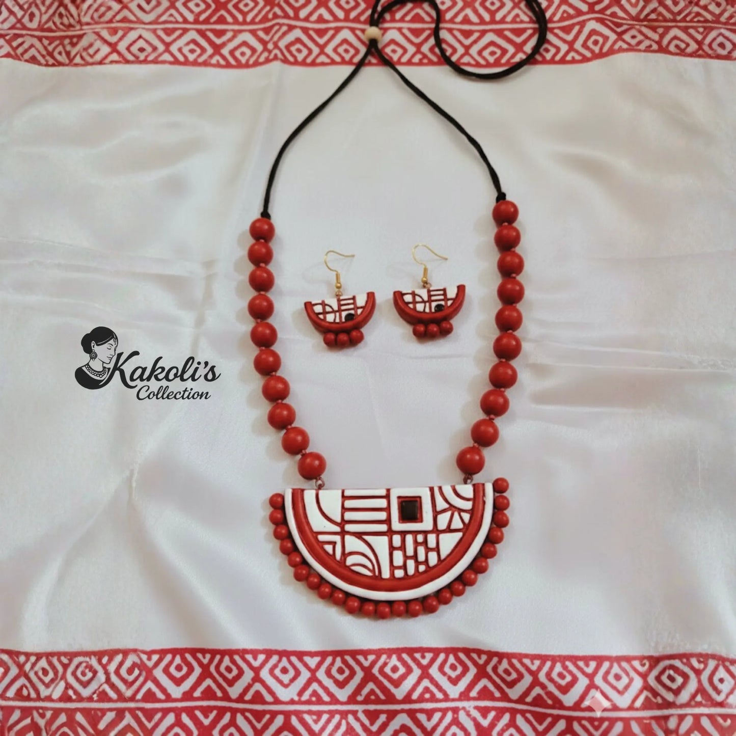 Deco Crescent Terracotta Necklace & Earrings Set