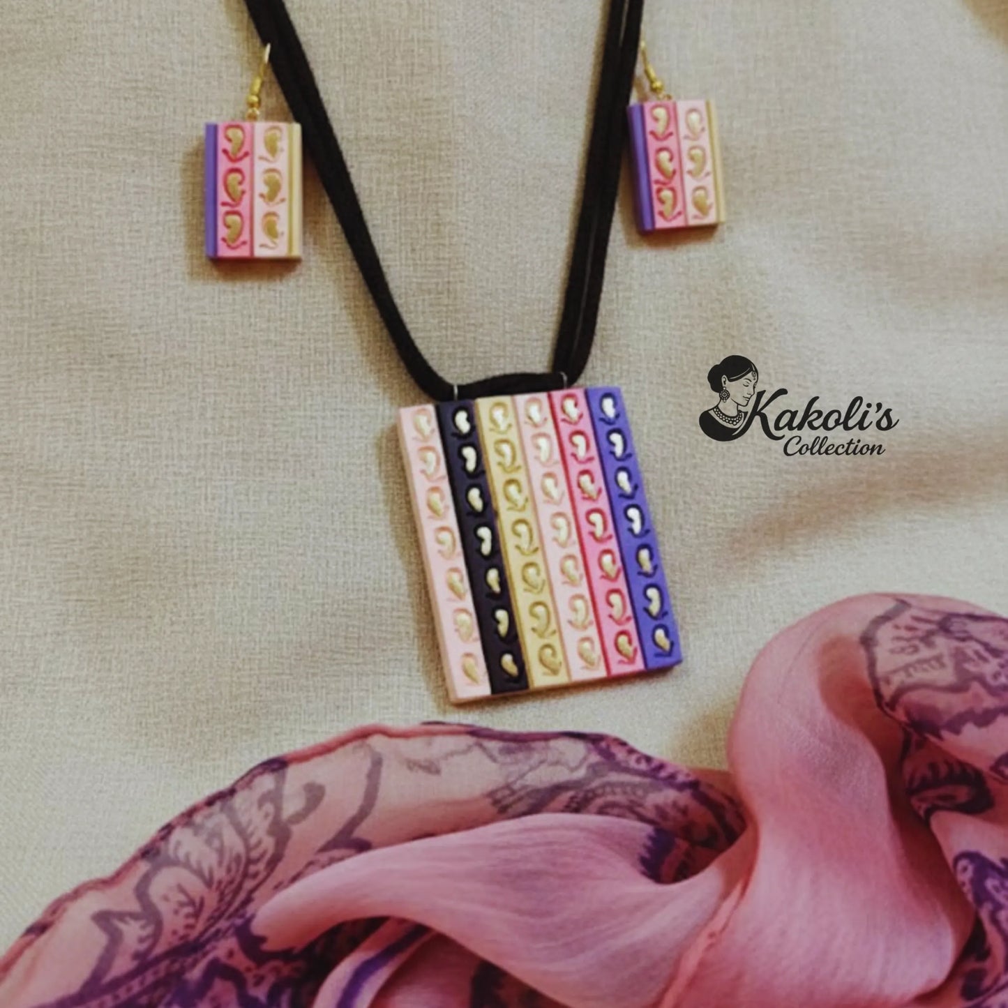 Pastel Stripes Terracotta Necklace & Earrings Set