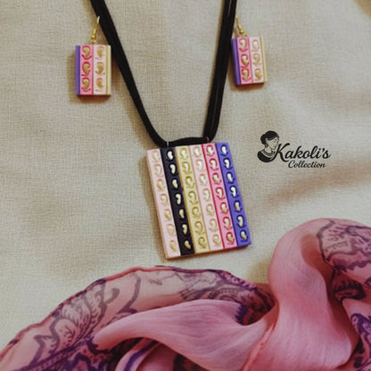 Pastel Stripes Terracotta Necklace & Earrings Set