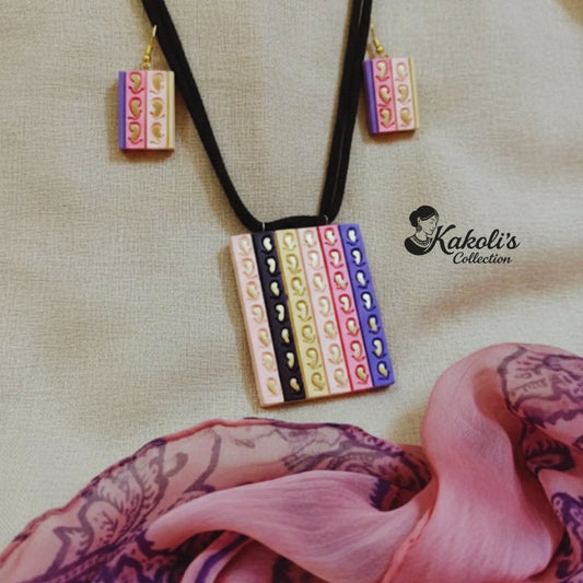 Pastel Stripes Terracotta Necklace & Earrings Set