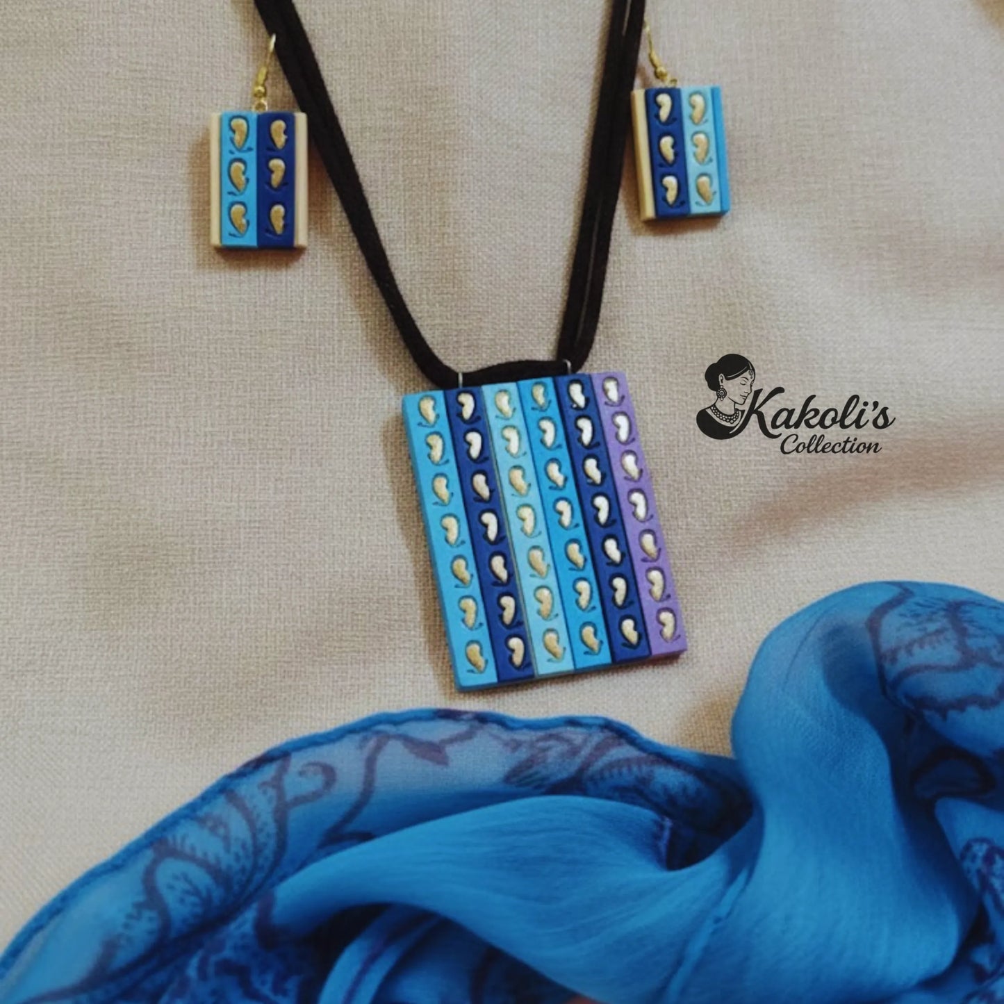 Pastel Stripes Terracotta Necklace & Earrings Set