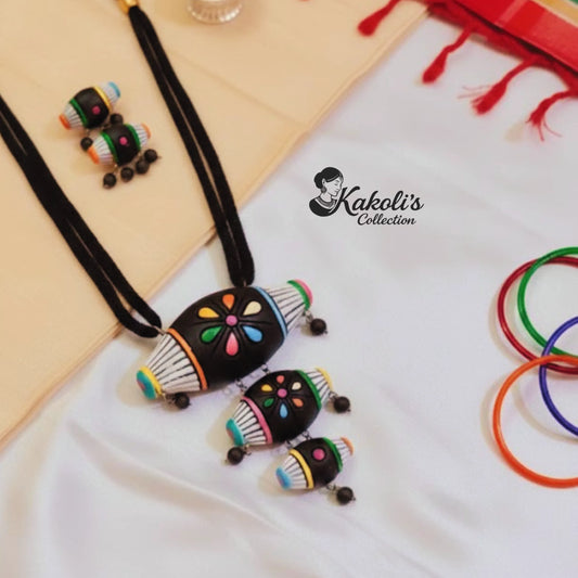 Temple Drum Terracotta Necklace & Earrings Set