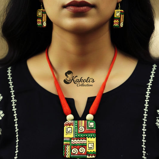 Carnival Blocks Terracotta Necklace & Earrings Set
