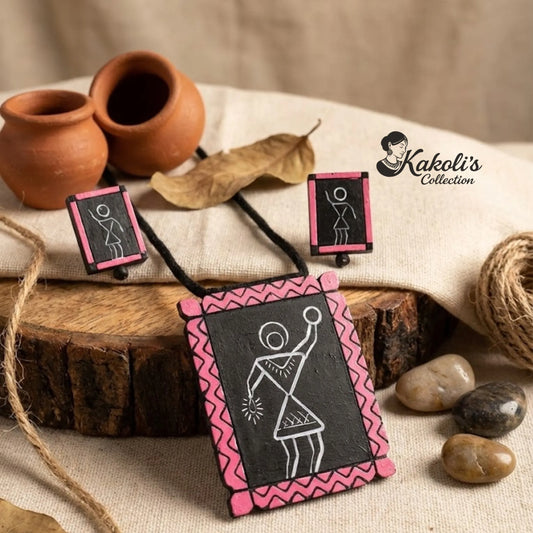 Warli Rhythm Terracotta Necklace & Earrings Set