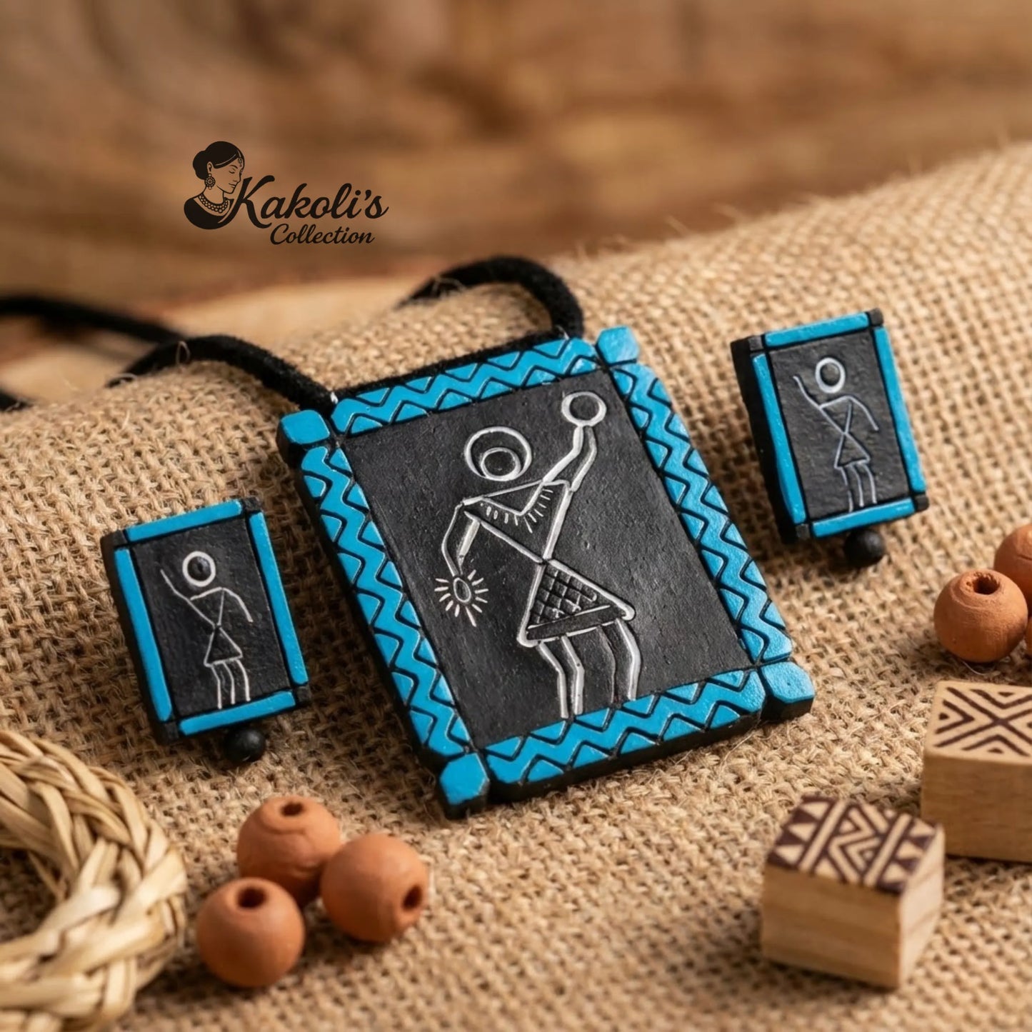 Warli Rhythm Terracotta Necklace & Earrings Set
