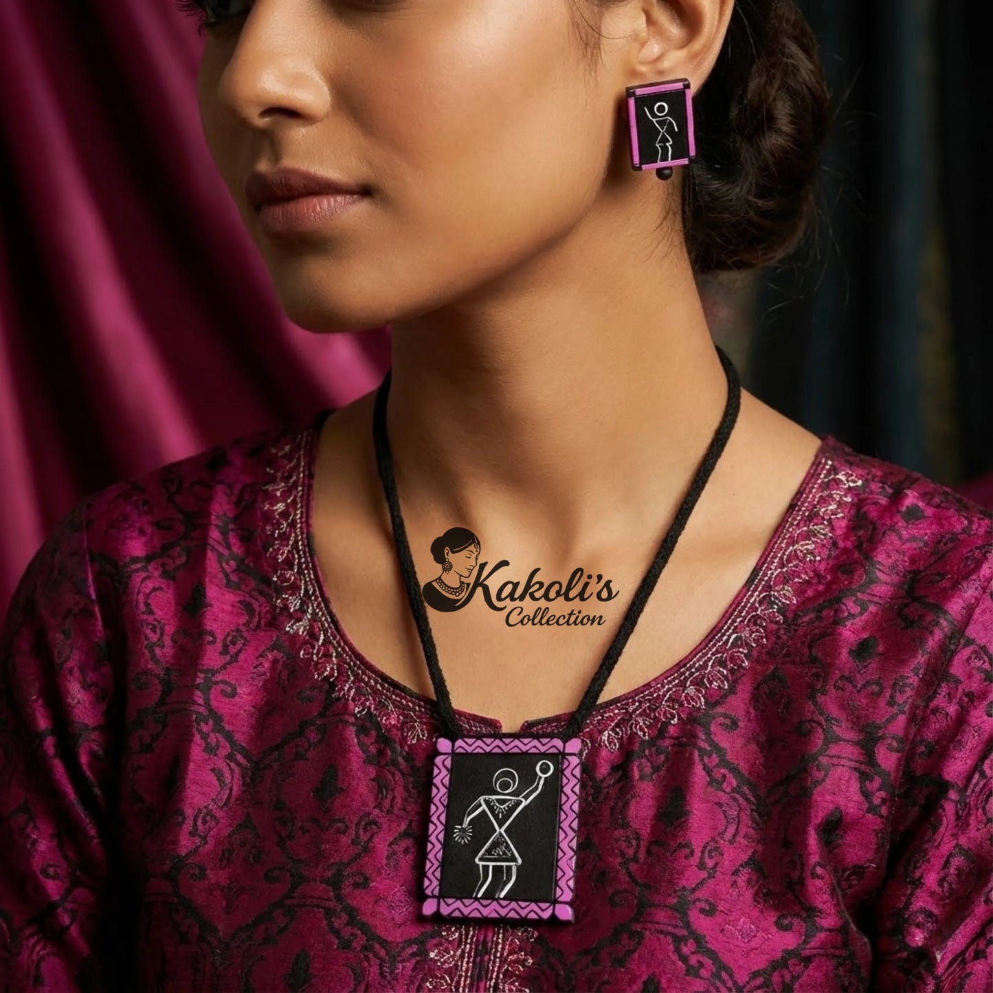 Warli Rhythm Terracotta Necklace & Earrings Set