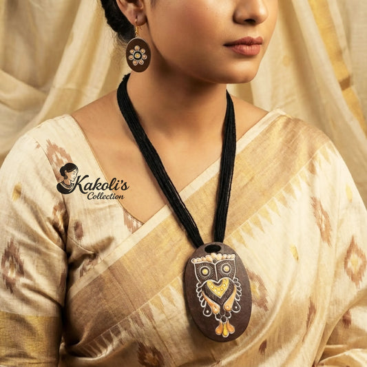 Woodland Owl Terracotta Necklace & Earrings Set