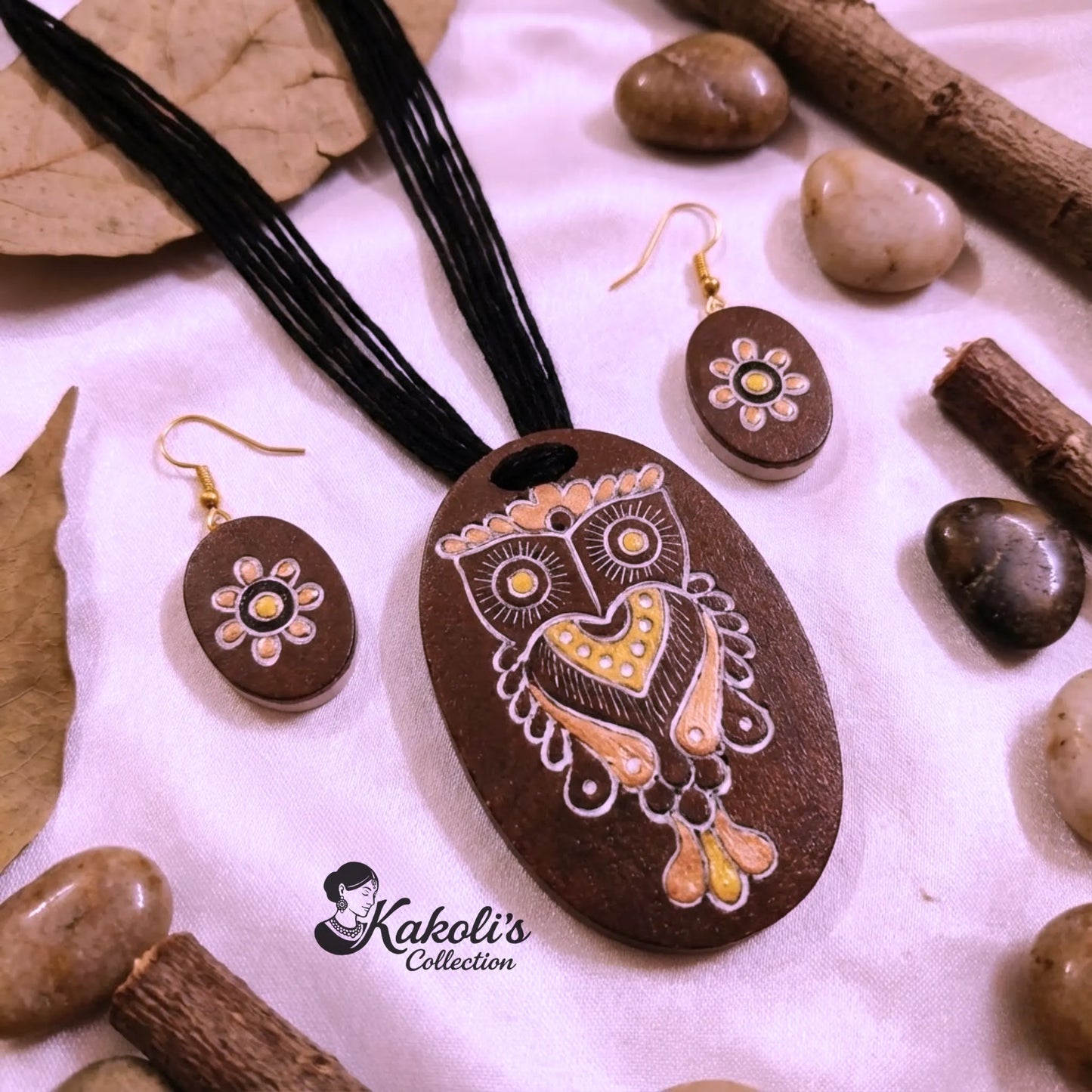 Woodland Owl Terracotta Necklace & Earrings Set