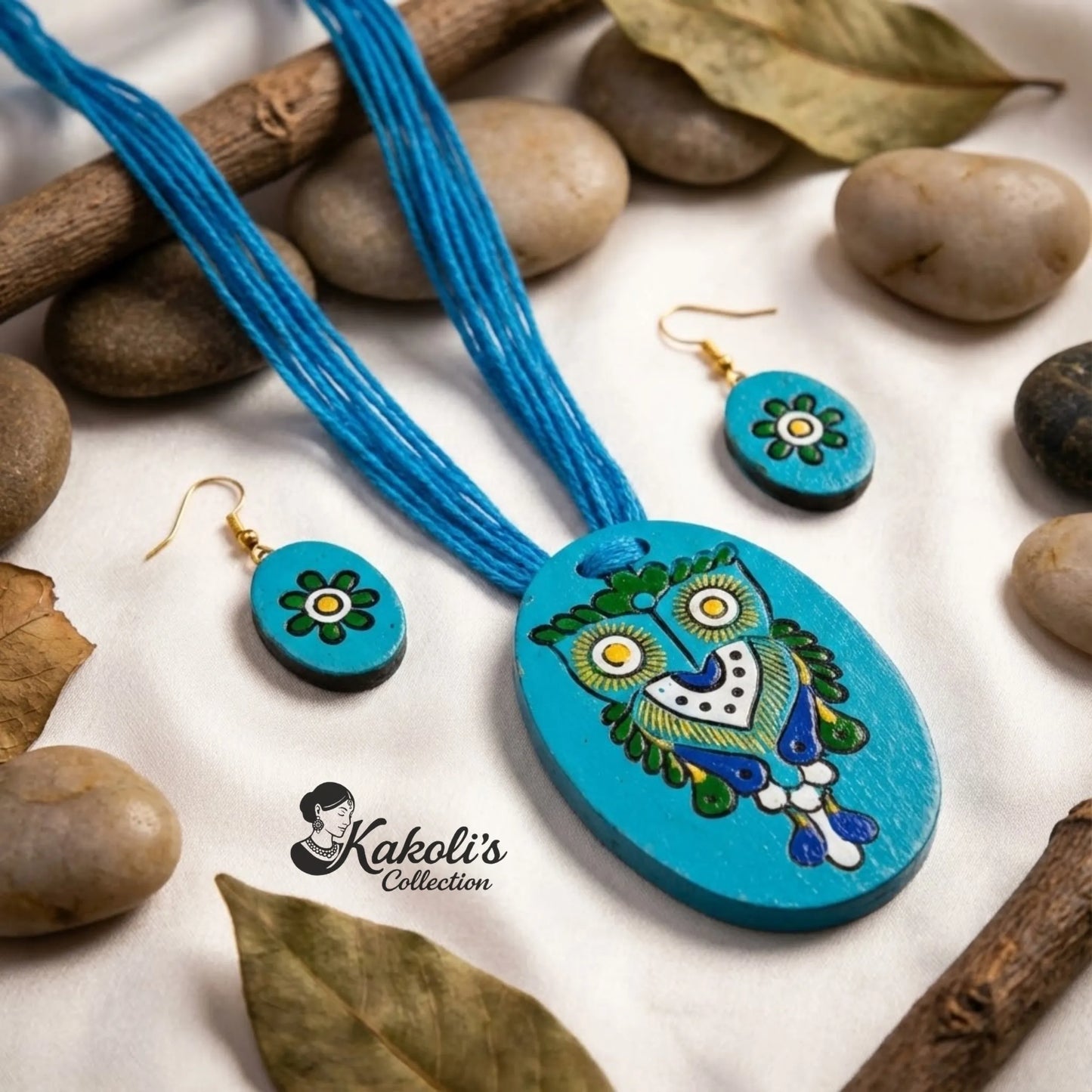 Woodland Owl Terracotta Necklace & Earrings Set