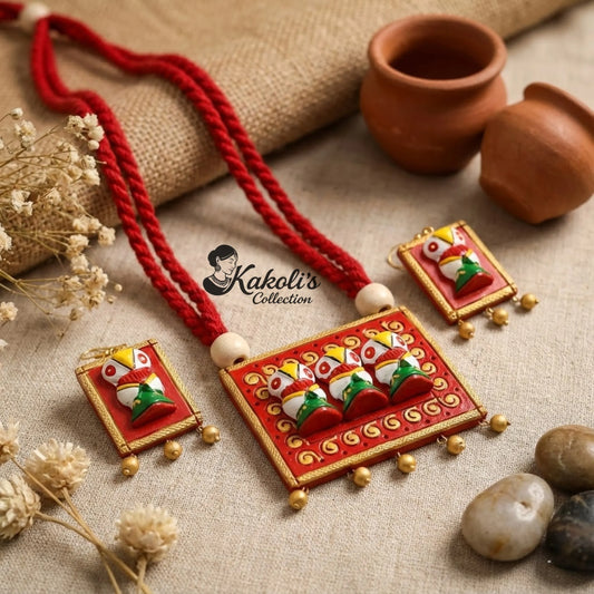 Owl Parade Terracotta Necklace & Earrings Set