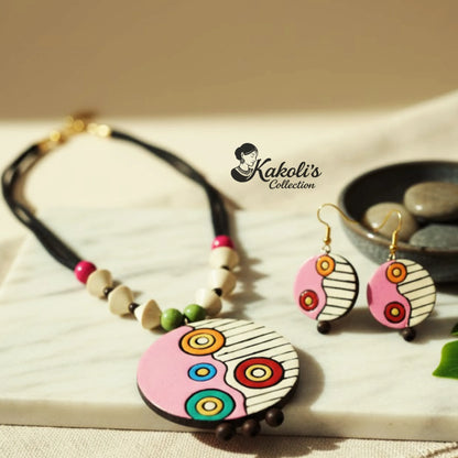 Cosmic Circles Terracotta Necklace & Earrings Set