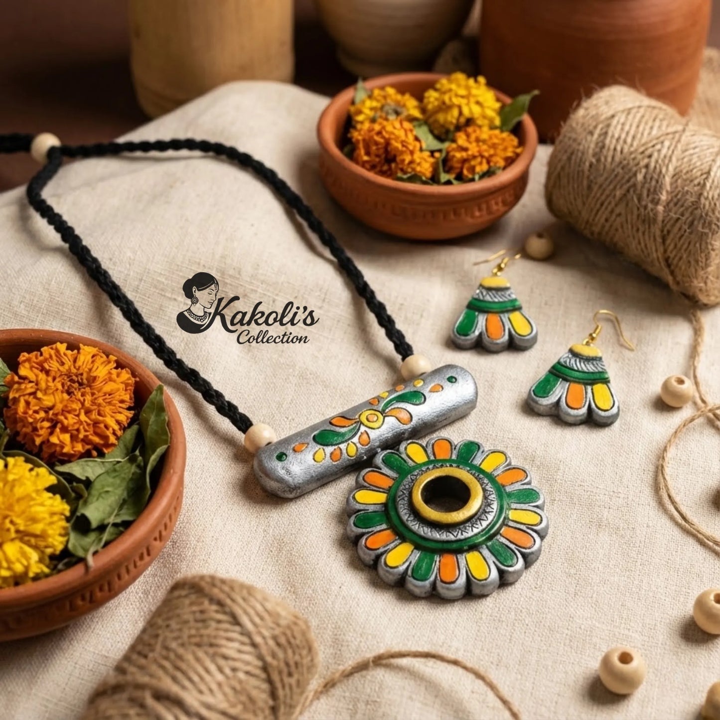 Harvest Bloom Terracotta Necklace & Earrings Set