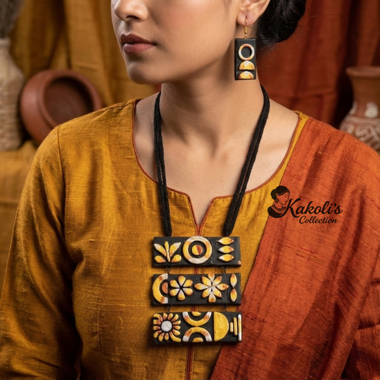 Sunlit Motifs Terracotta Necklace & Earrings Set