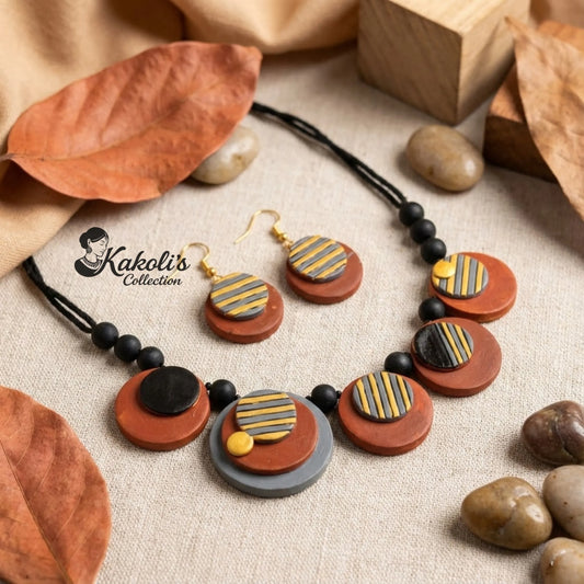 Orbit Lines Terracotta Necklace & Earrings Set